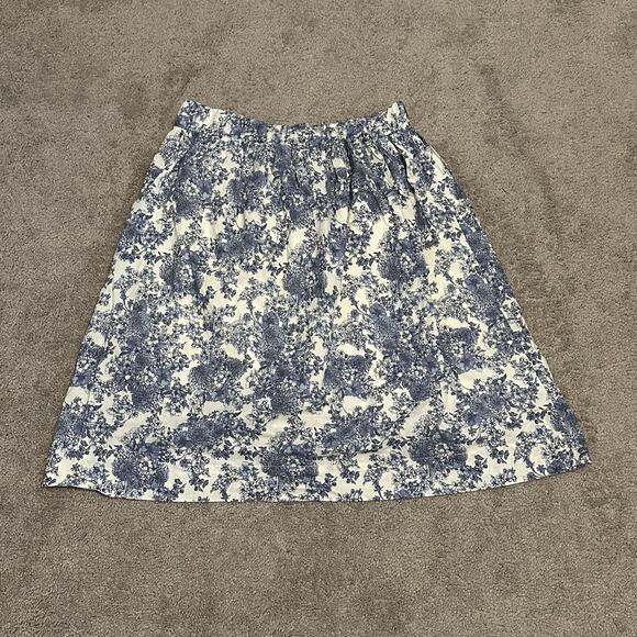 Louna M Floral Flare Skirt Blue White Knee Length Elastic Waist Bohemian Vacay - Picture 2 of 10